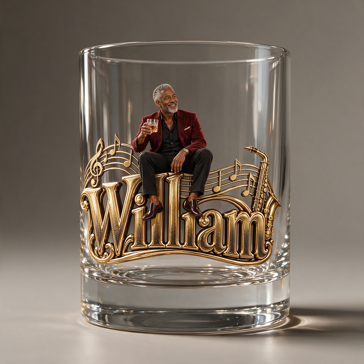 Verre à Whisky Jazz Photo Personnalisé - Cadeau pour Hommes Âgés Amateurs de Musique