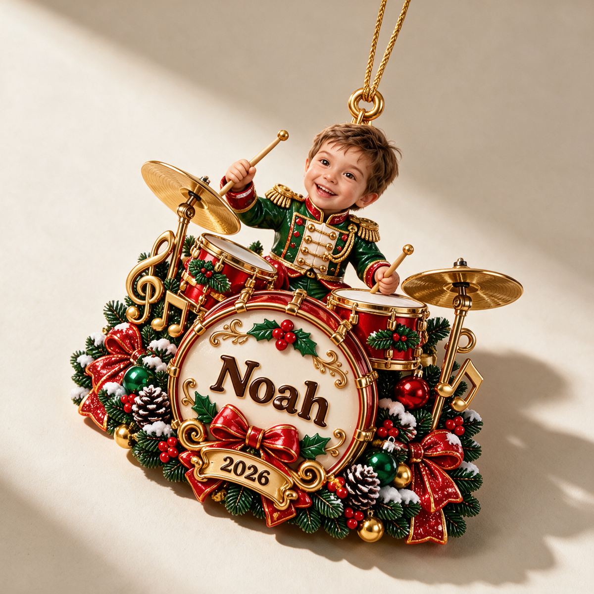 Personalized Custom Photo Drummer 3D Ornament - 2026 Christmas Gift for Boys