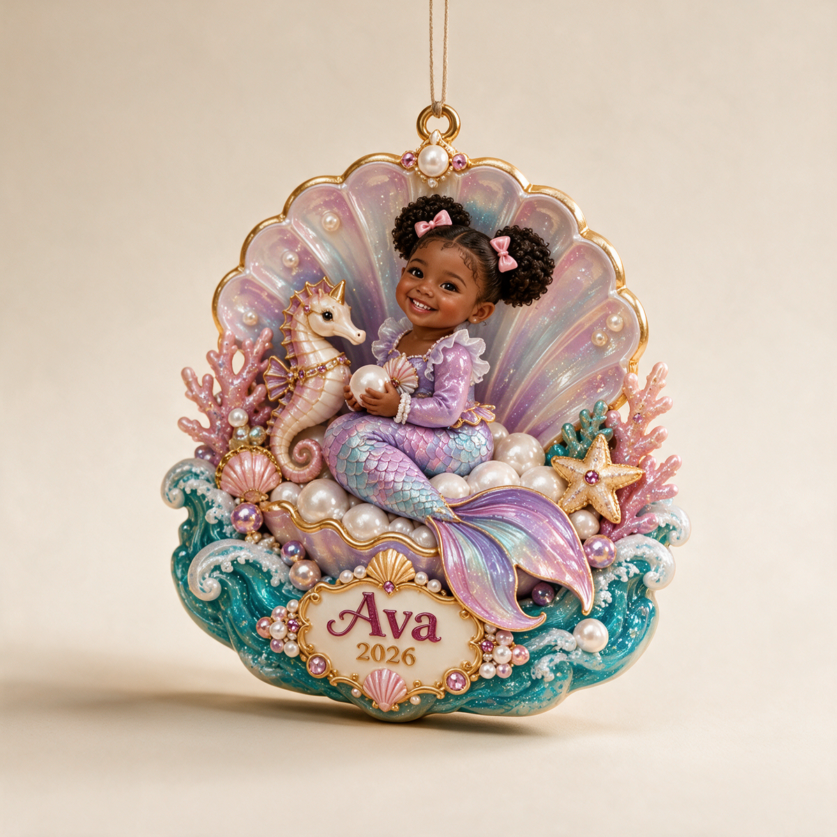 Personalized Custom Photo Mermaid 3D Ornament - 2026 Christmas Gift for Little Girls