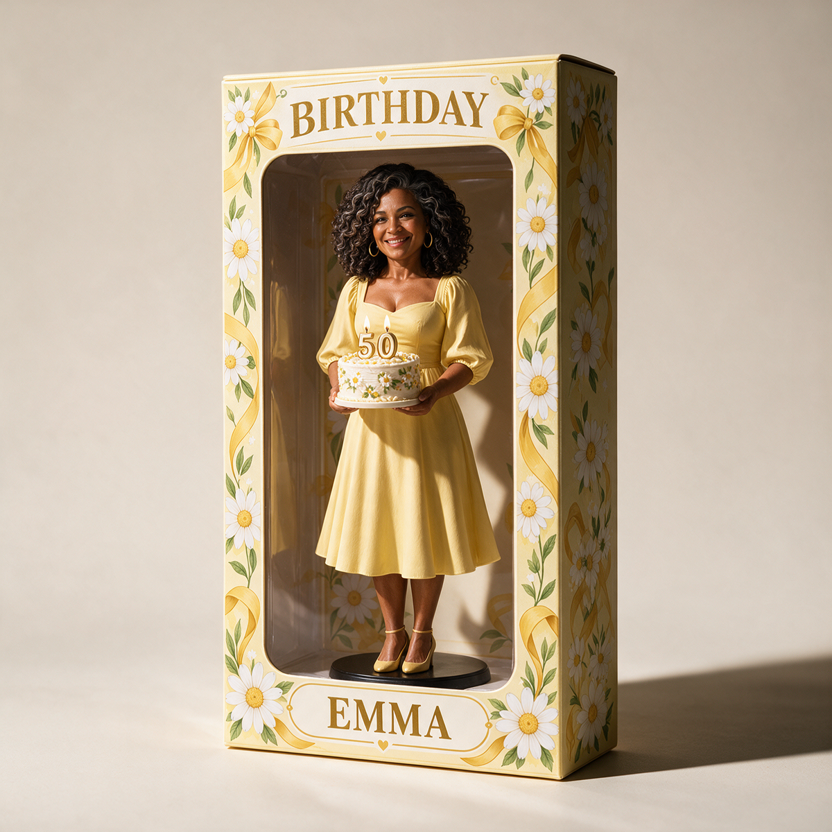 Personalized Custom Photo Daisy Figurine Display Box - 50th Birthday Gift for Women