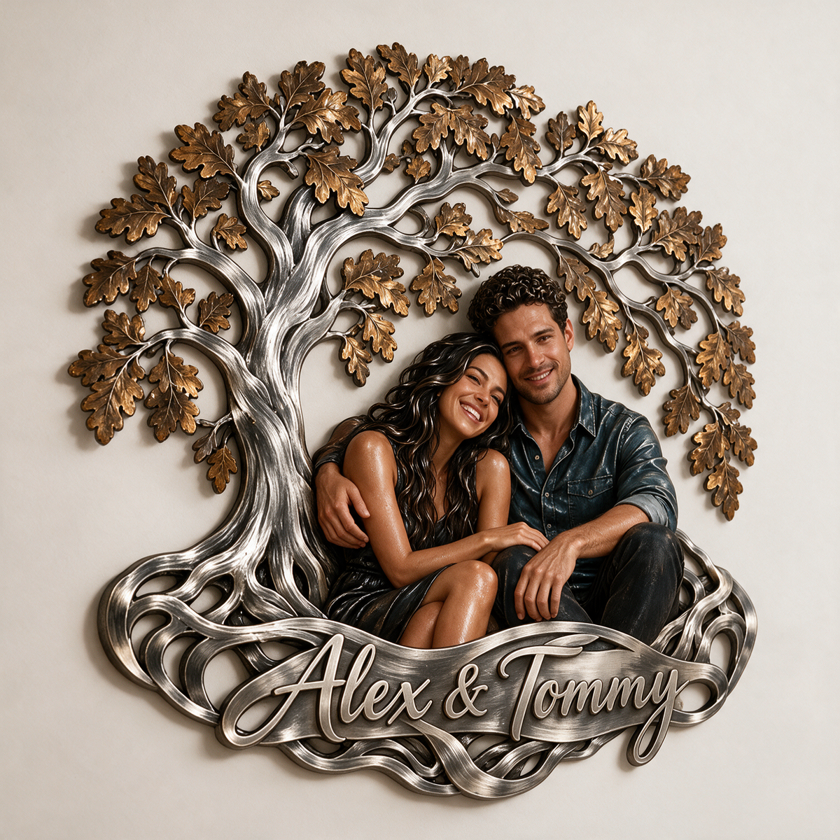 Personalisierte 3D Metall Wandkunst Baum der Liebe - Geschenk für Paare