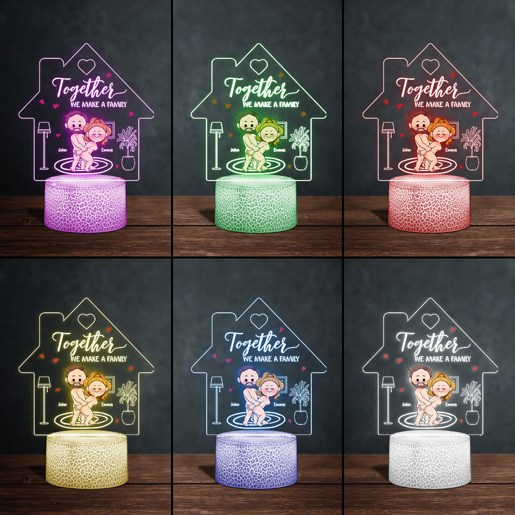 Together We Make A Family - Personalized Couple Shaped Plaque Light Base