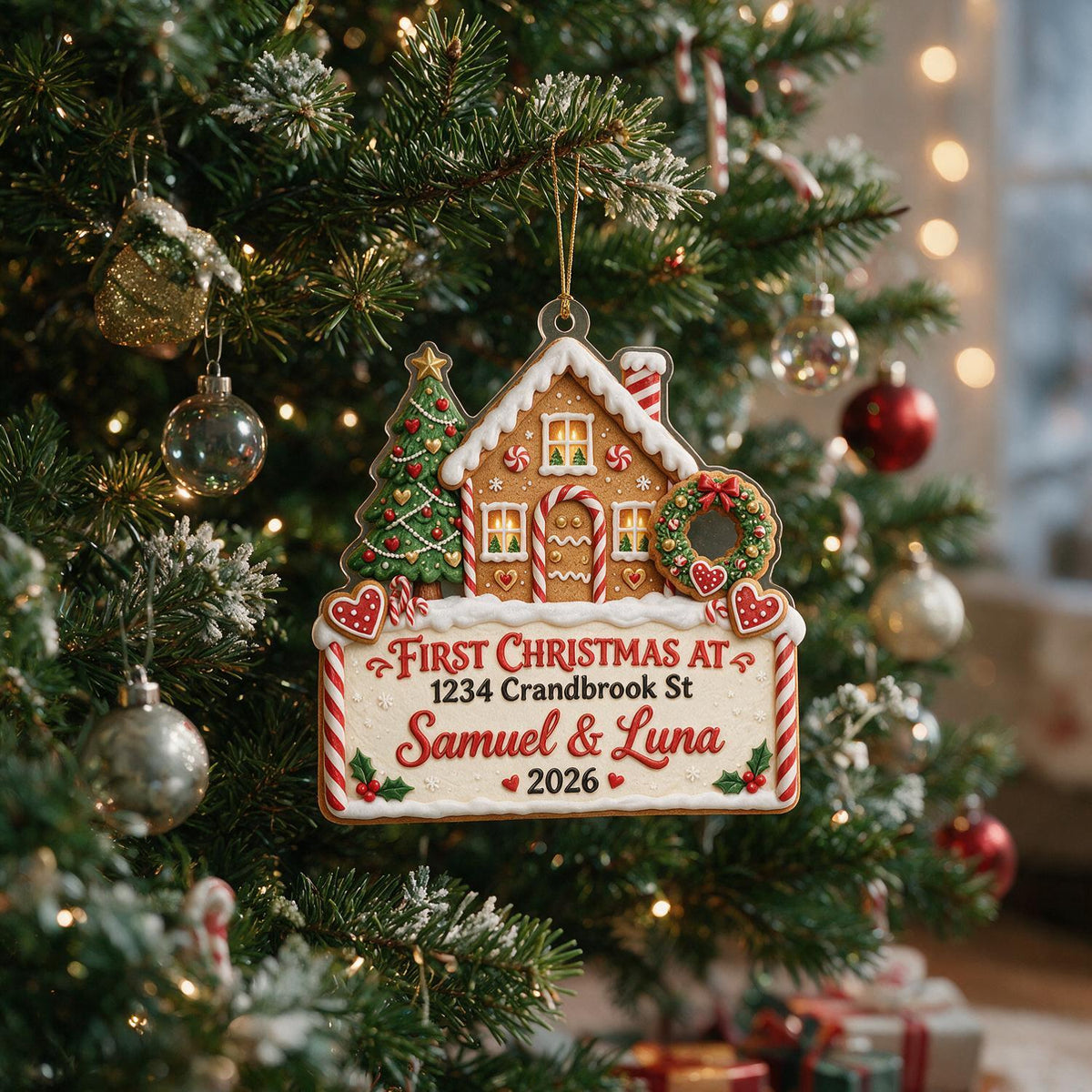 Personalized Christmas Gingerbread House First Christmas in New Home Acrylic Ornament Keepsake