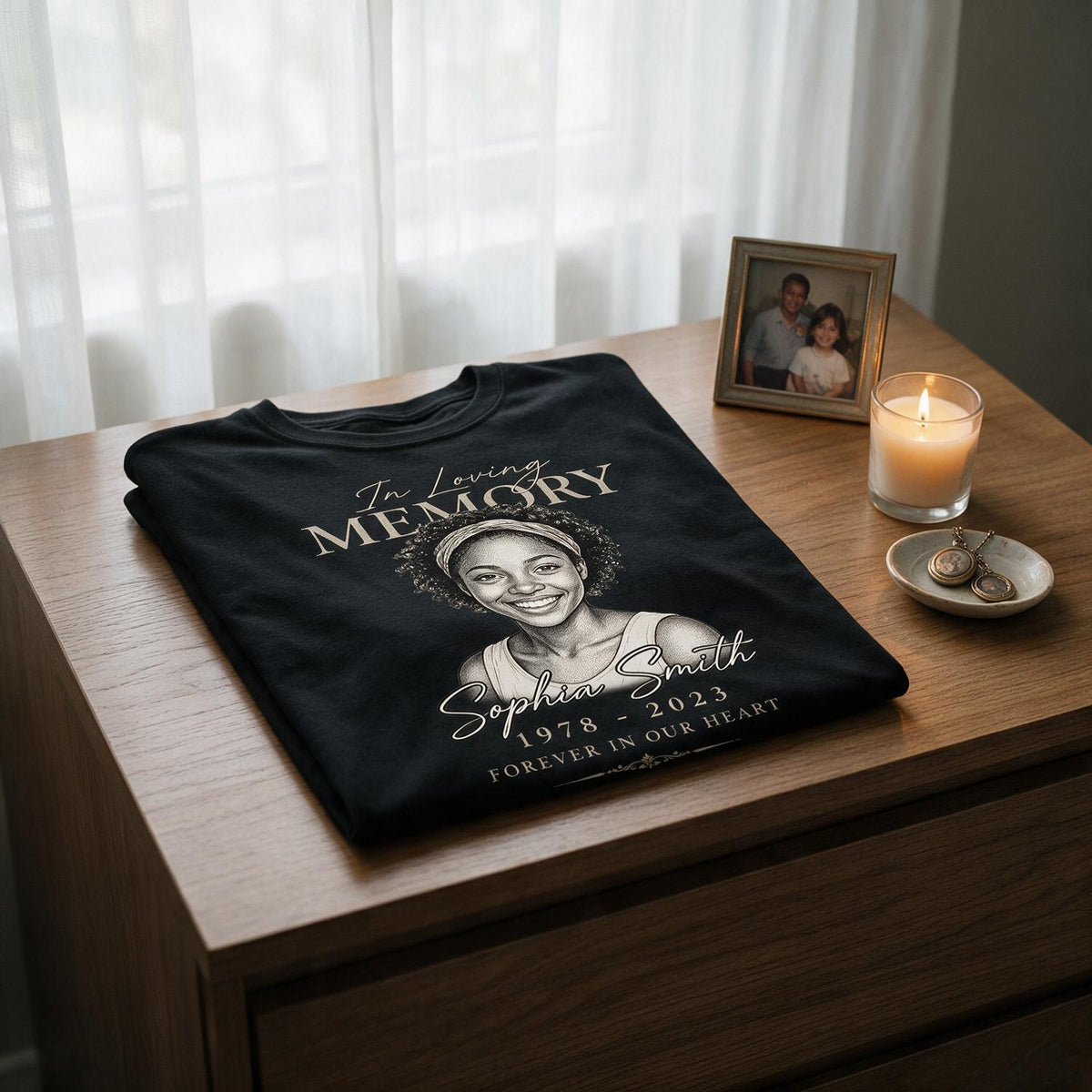 En mémoire affectueuse pour toujours dans nos cœurs - T-shirt personnalisé - Cadeau de sympathie