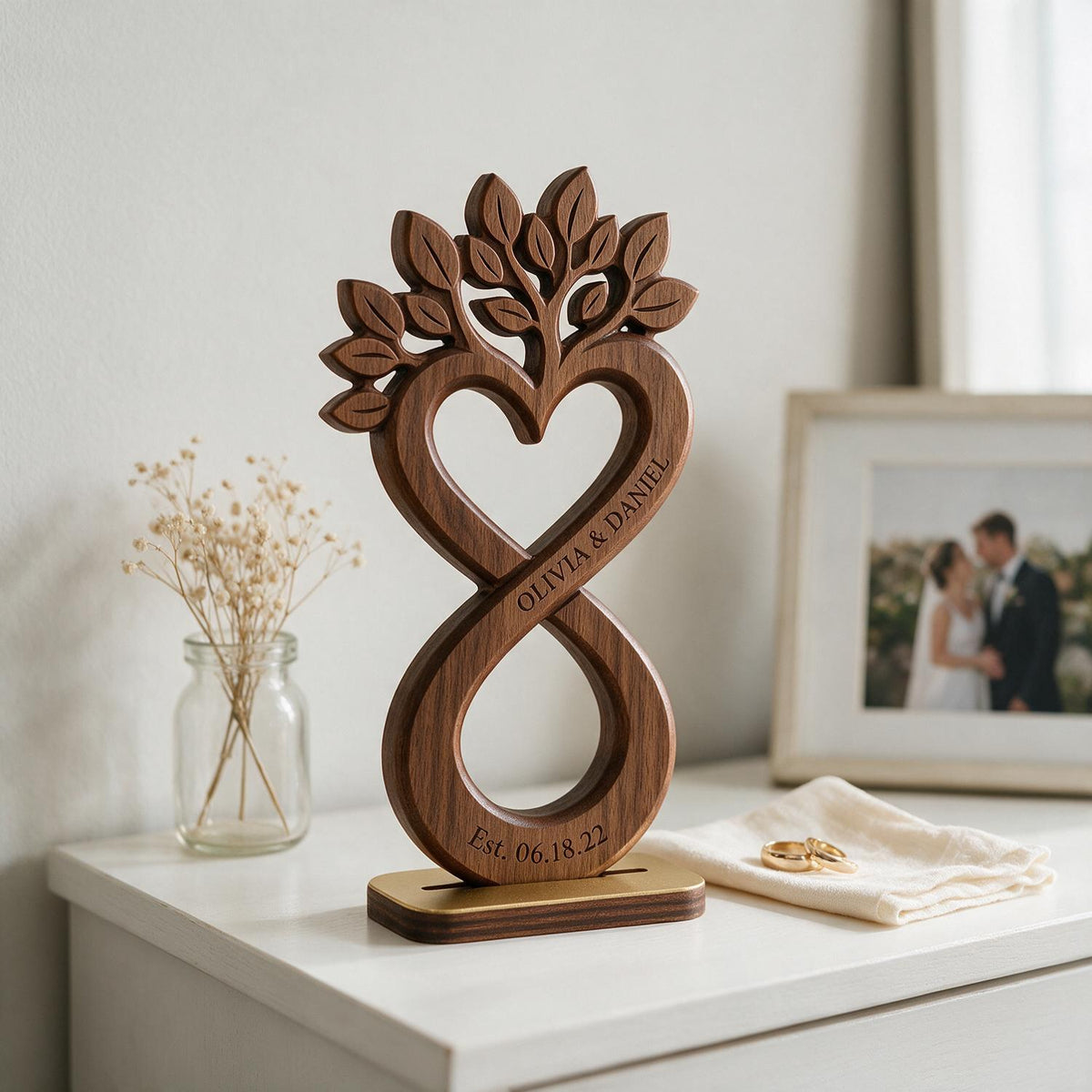 Personalized Infinity Heart Tree Couple Wooden Plaque - Anniversary Gift for Her & Him