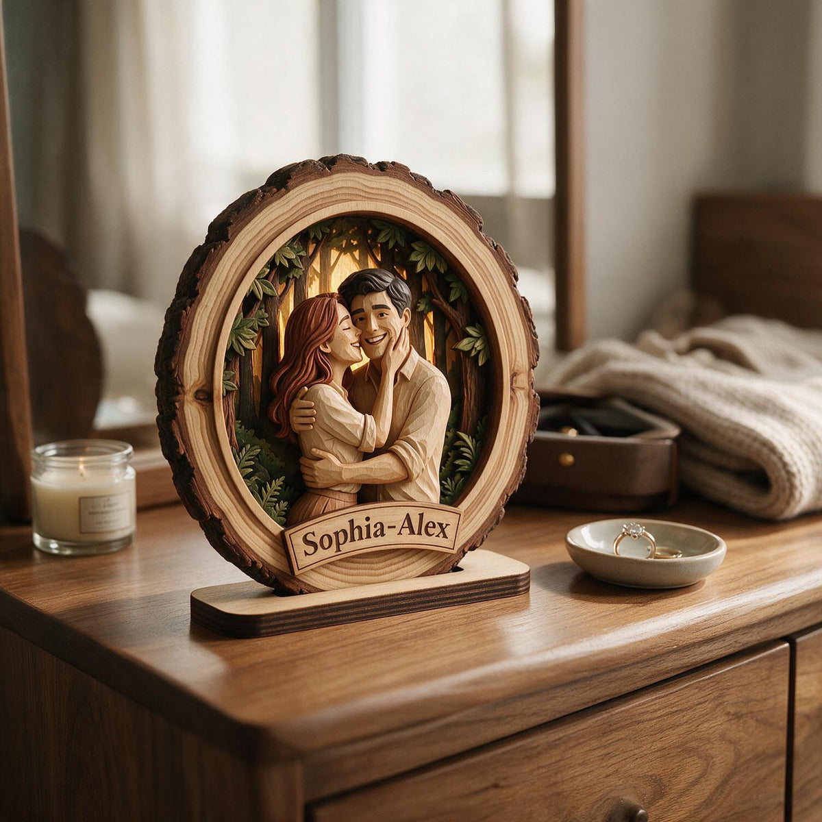 Custom Couple Photo Portrait - Personalized 2-Layered Wooden Plaque - Heartfelt Anniversary Gift for Her, for Him