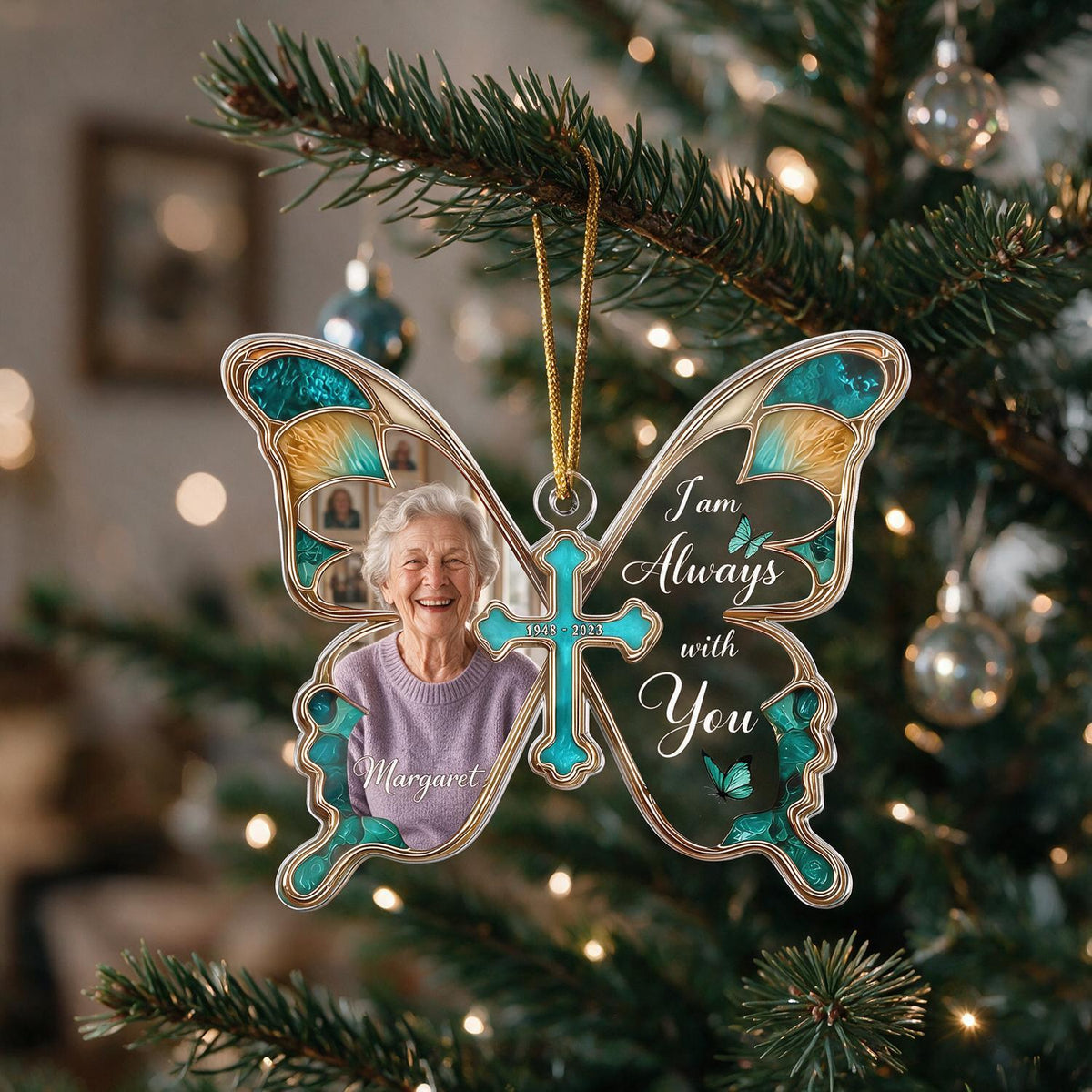 Personalisierte Weihnachts-Schmetterling-Gedenkfoto-Ornament - Ich bin immer bei dir Trauergeschenk