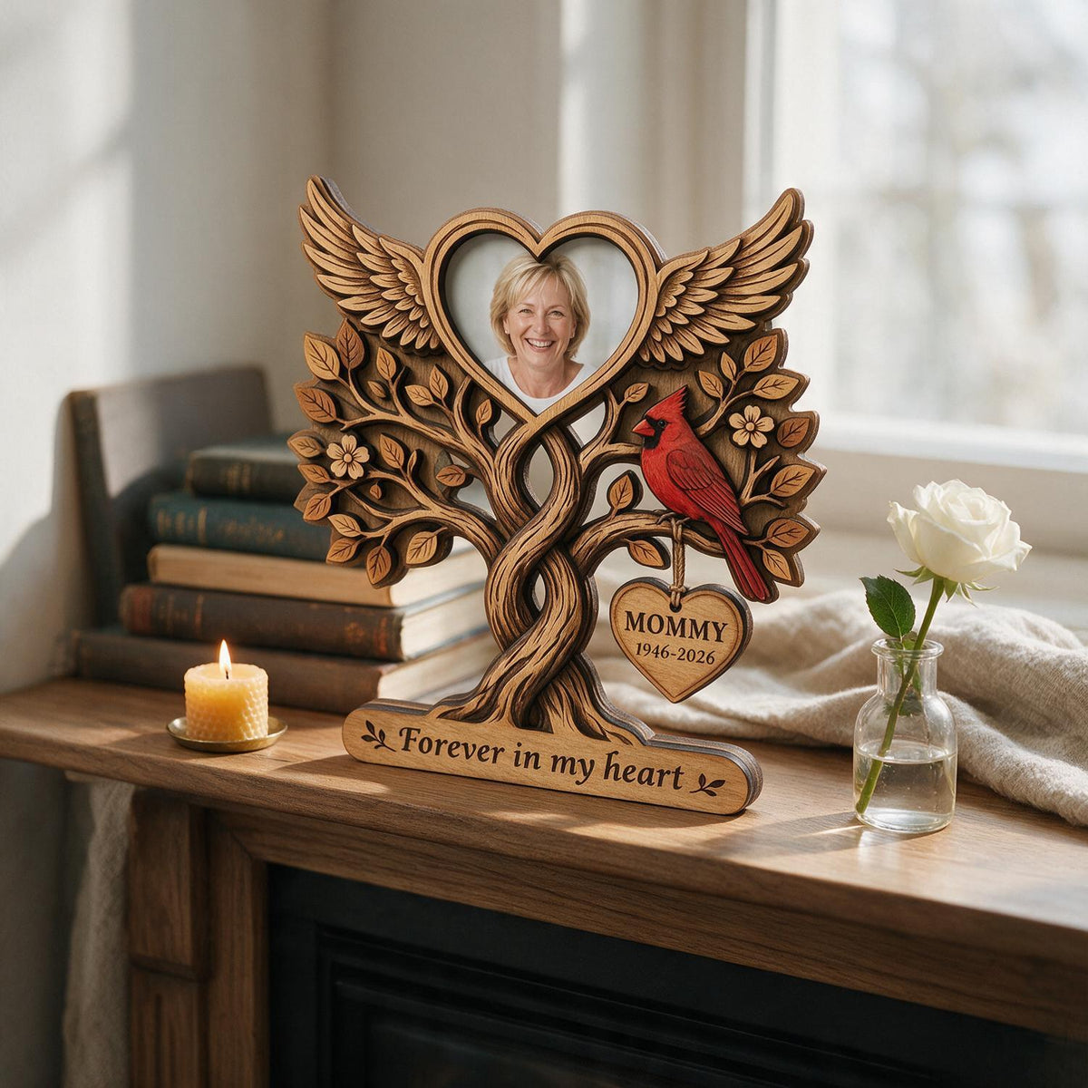 Mémorial Pour Toujours Dans Nos Cœurs - Plaque en Bois Personnalisée à 2 Couches - Cadeau de Sympathie Émotionnel pour Vos Proches