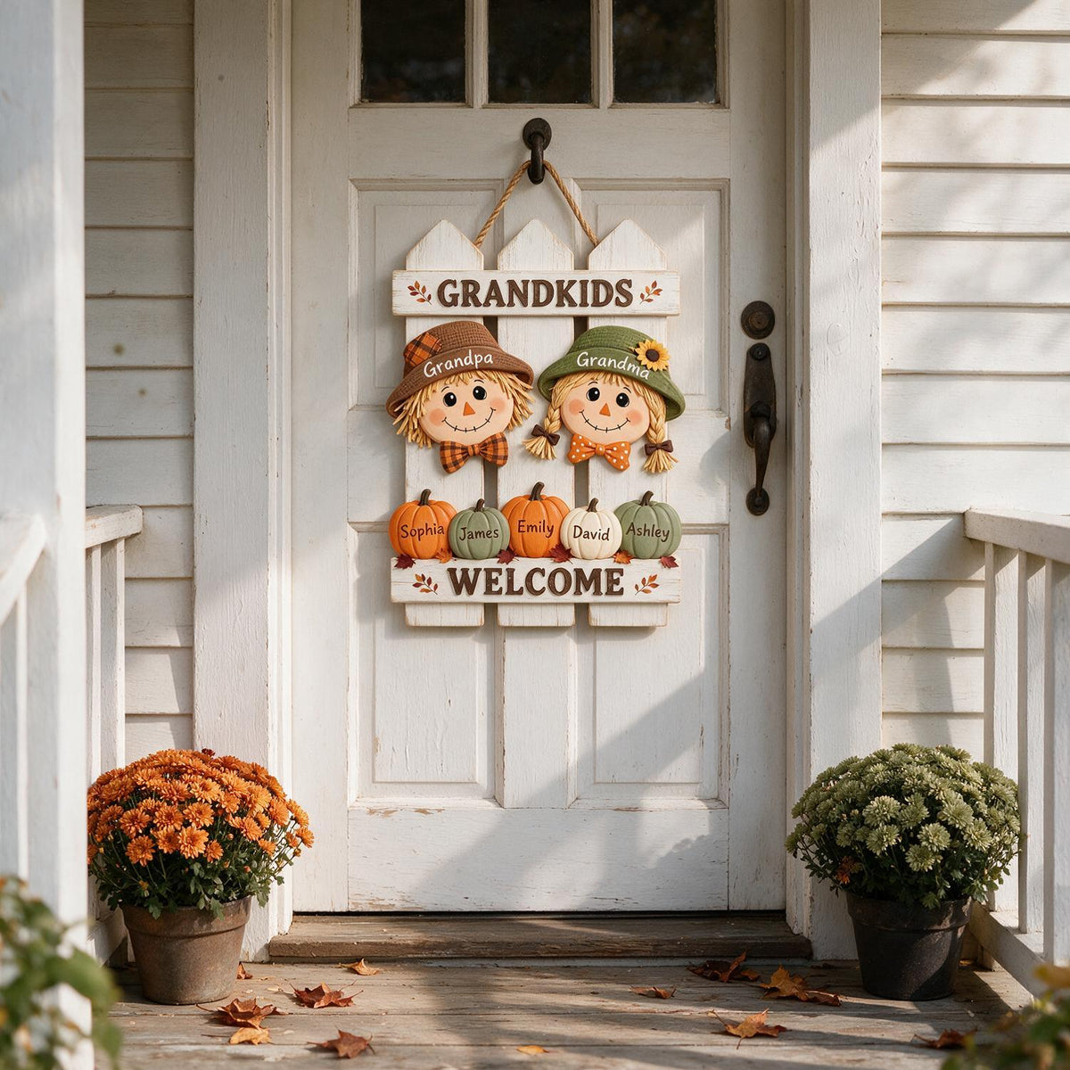 Personalisierte Herbst-Scheuche Großeltern Willkommen Holzschild, Enkelkind Geschenk