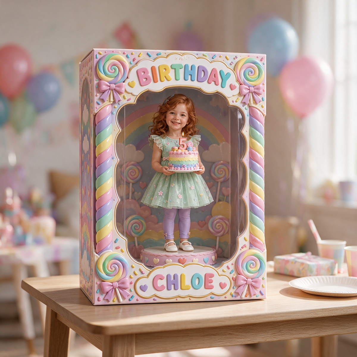 Personalisierte Foto Süßigkeiten Acryl Display Box - 5. Geburtstagsgeschenk für Mädchen
