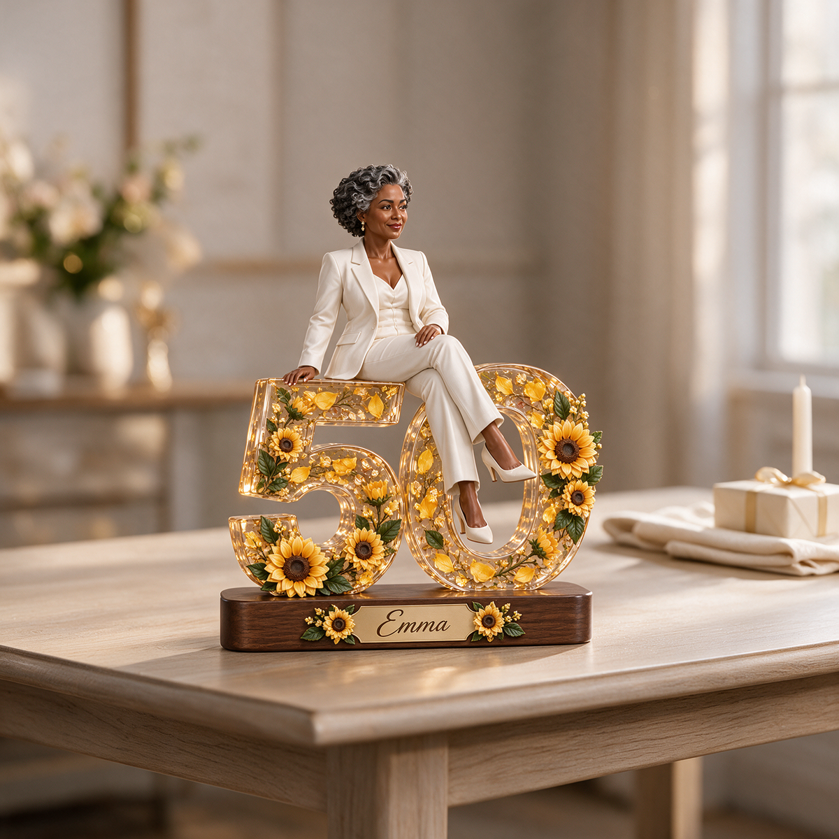 Personalized Custom Photo Sunflower Custom Shaped Acrylic Plaque - 50th Birthday Gift for Women