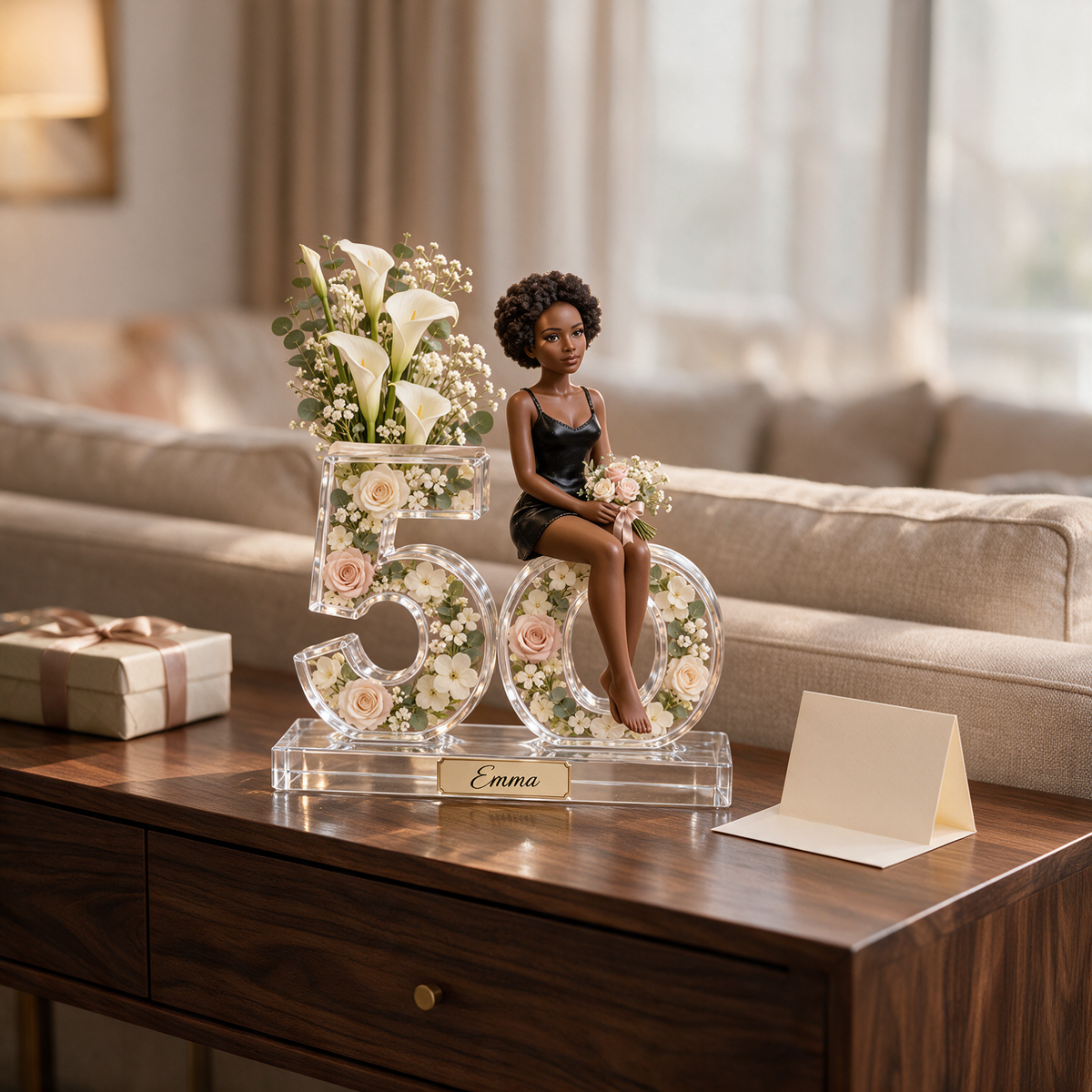 Personalized Custom Photo Floral Acrylic Number Figurine Display - 50th Birthday Gift for Women