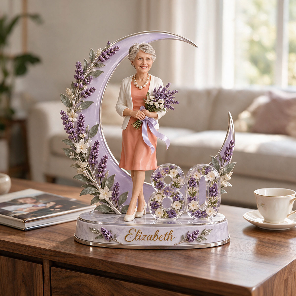 Personalized Birthday Figurine - Custom Portrait, Lavender Moon Keepsake Gift