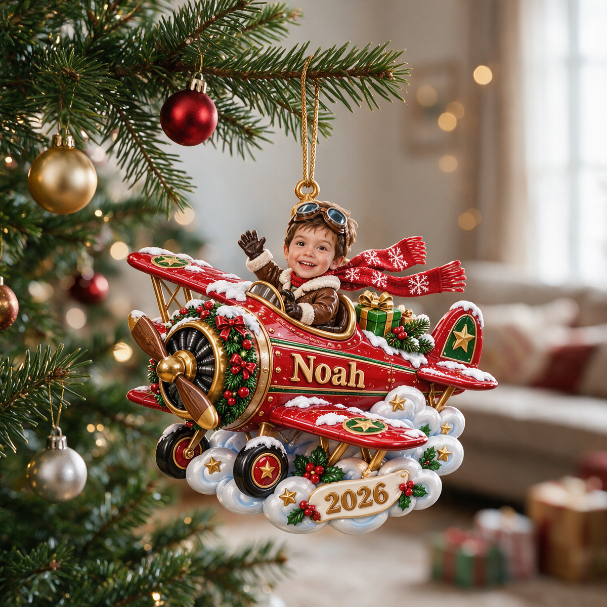 Personalized Custom Photo Airplane 3D Ornament - 2026 Christmas Gift for Boys