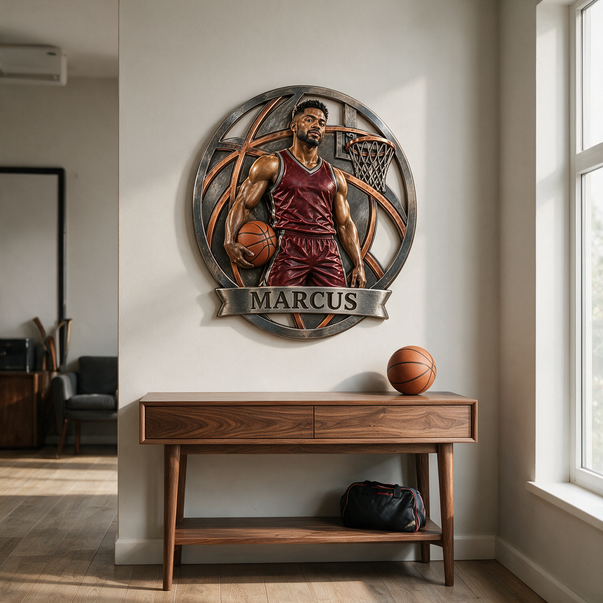 Personalized Custom Photo Basketball 3D Printed Cut Metal Sign - Gift for Young Men