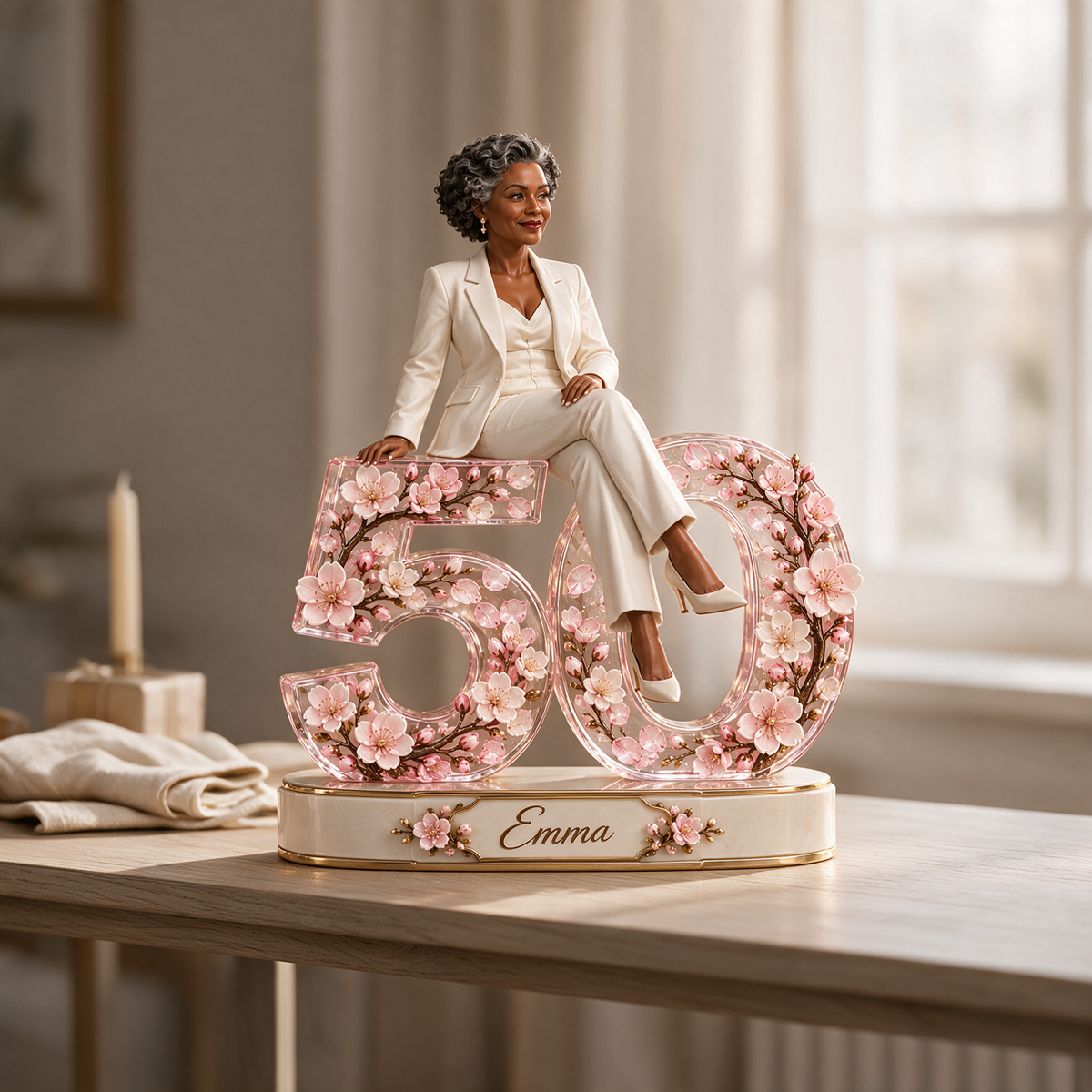 Personalized Custom Photo Cherry Blossom Custom Shaped Acrylic Plaque - 50th Birthday Gift for Women