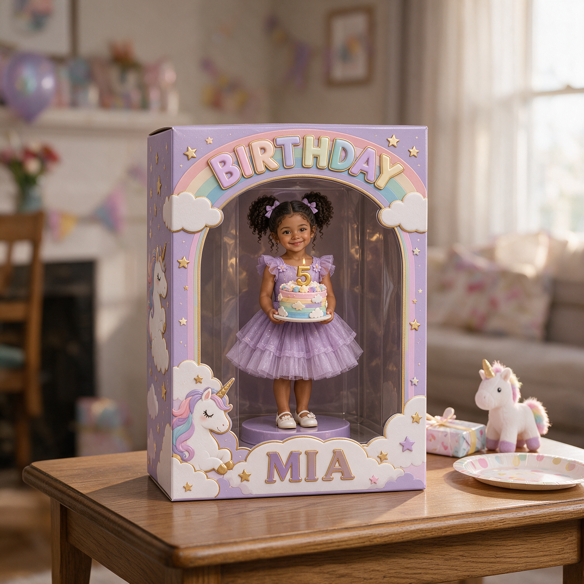 Personalisierte Foto-Einhorn Acryl-Displaybox - 5. Geburtstag Geschenk für Mädchen