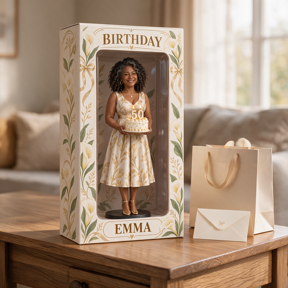 Personalized Custom Photo Calla Lily Figurine Display Box - 50th Birthday Gift for Women