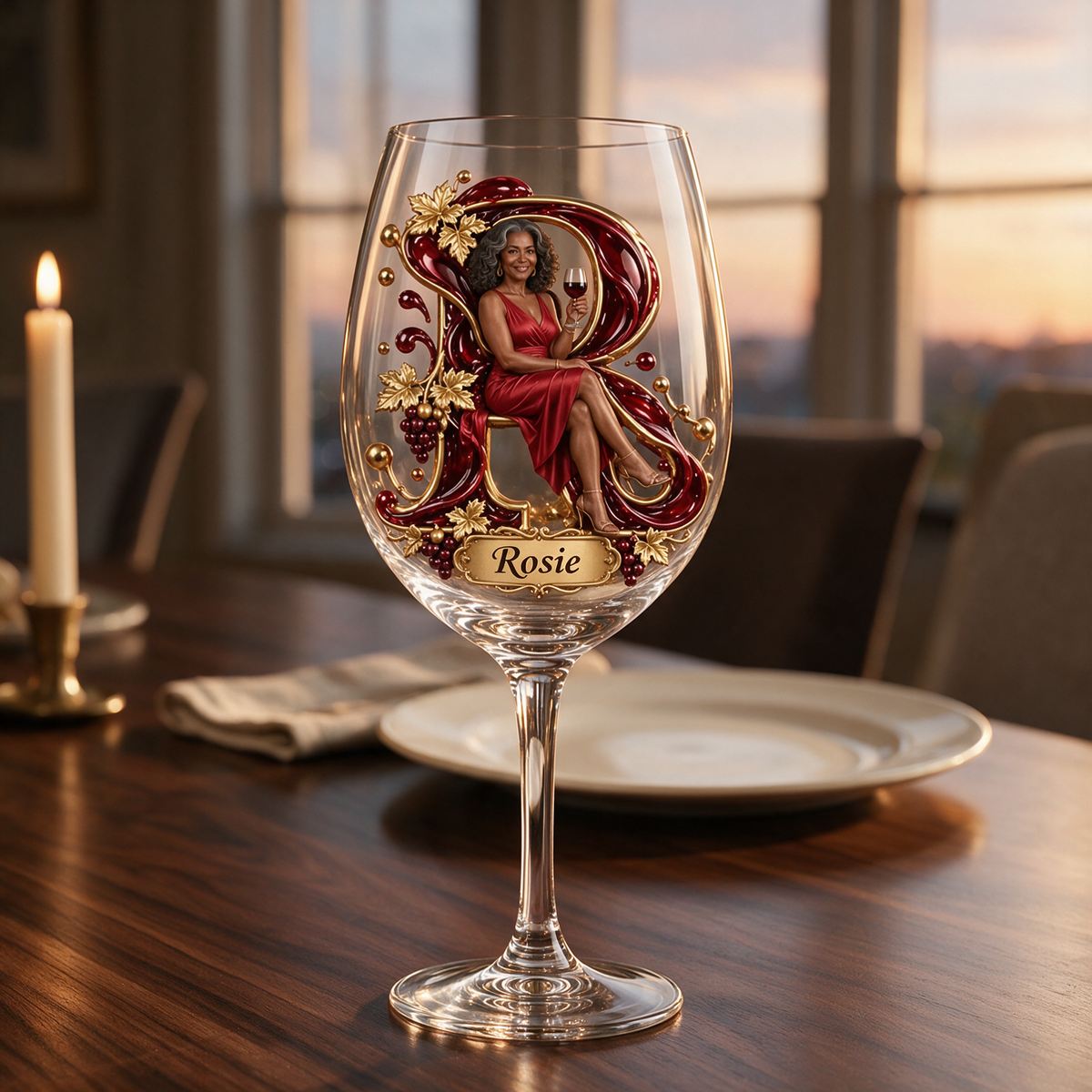 Personalized Custom Photo Wine Lover Wine Glass - Gift for Older Women