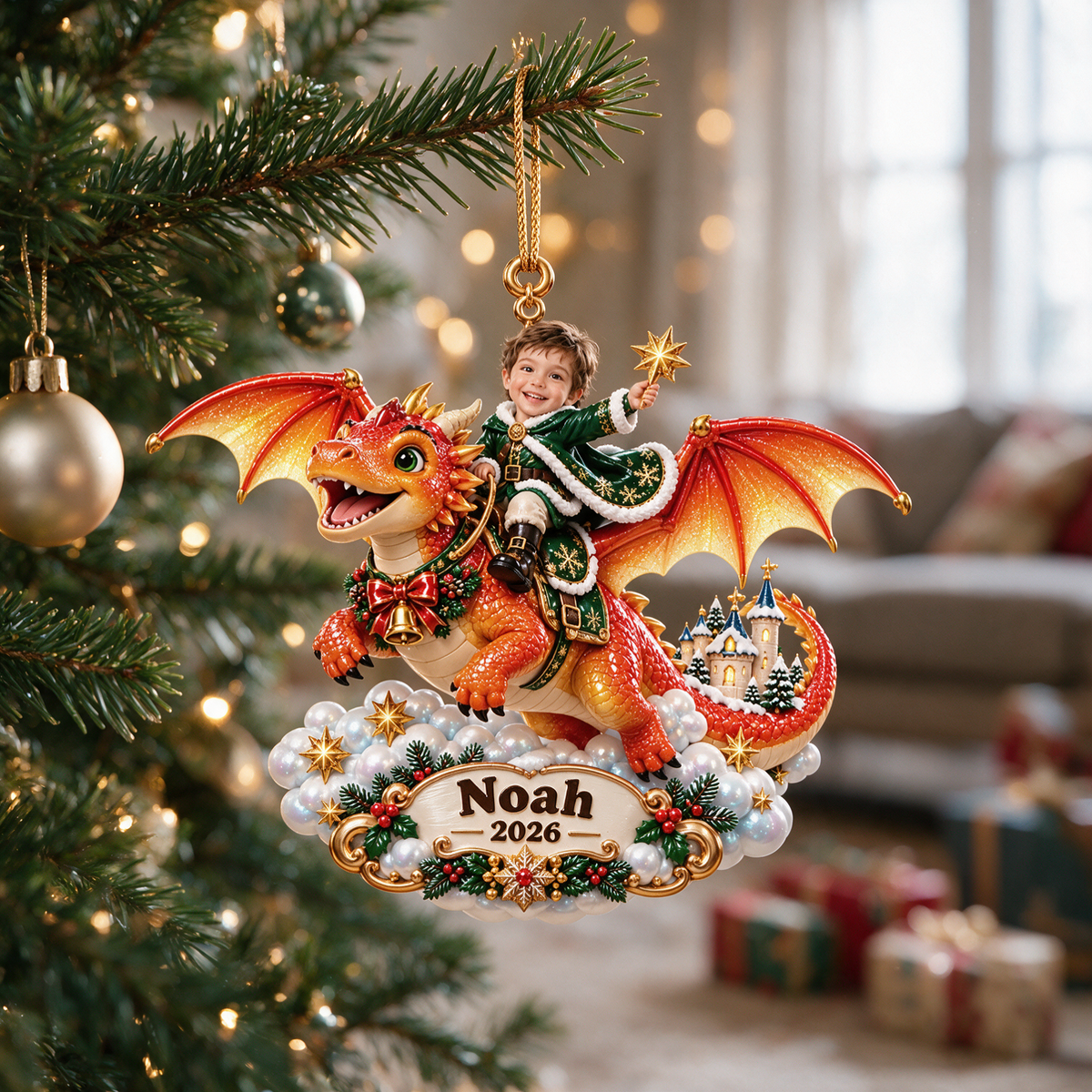 Personalized Custom Photo Dragon 3D Ornament - 2026 Christmas Gift for Boys