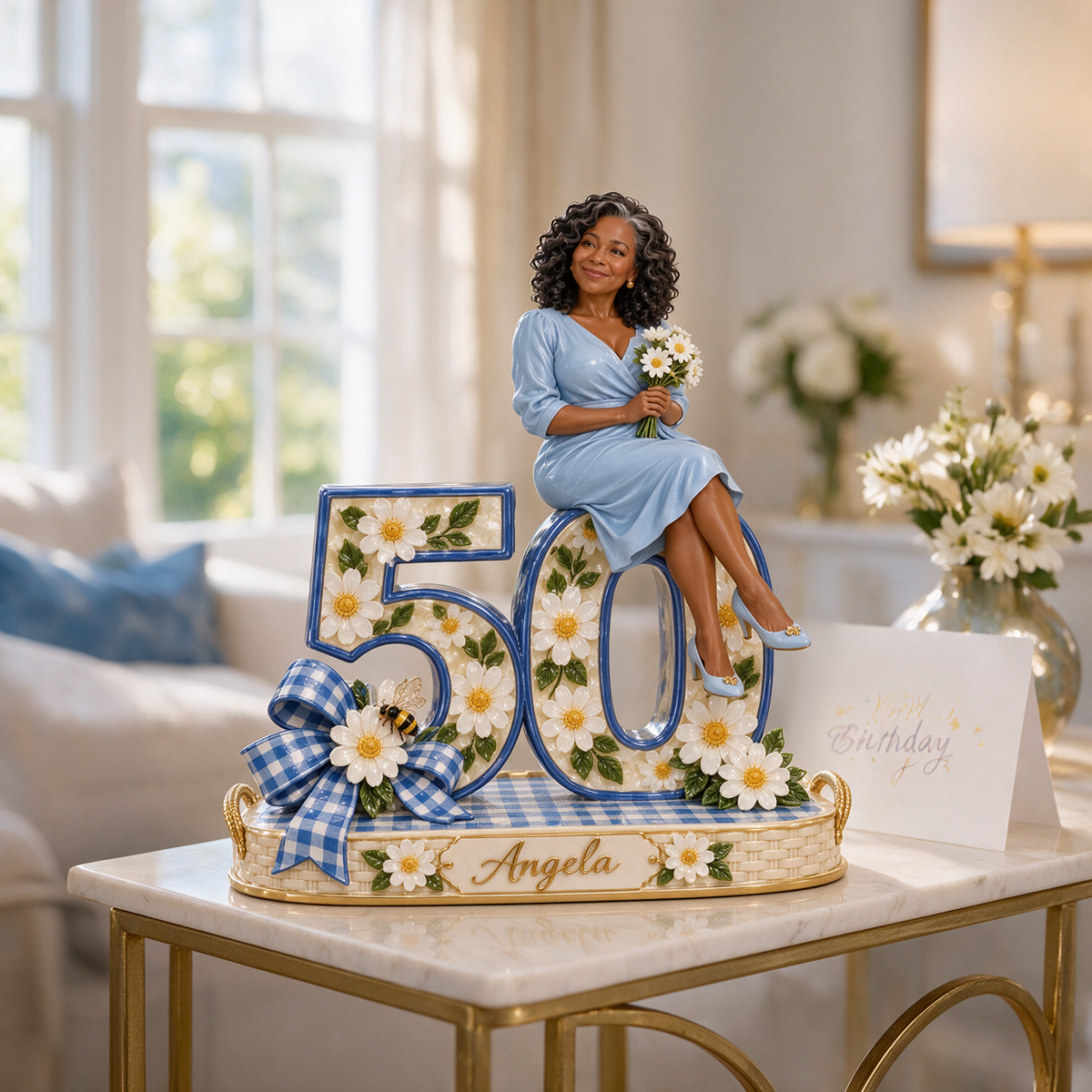 Personalized Custom Photo Gingham Daisy Custom Shaped Acrylic Plaque - 50th Birthday Gift for Women