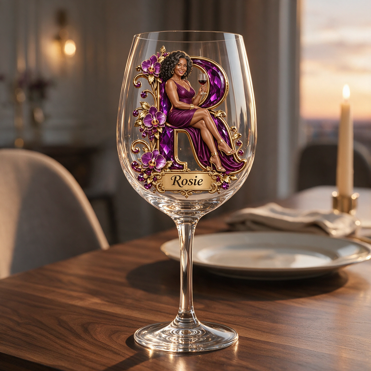 Personalized Custom Photo Orchid Wine Glass - Gift for Older Women