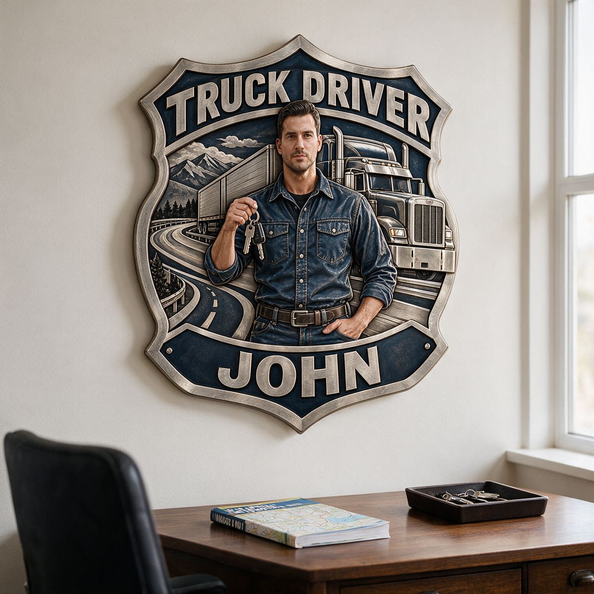 Personalisierte 3D-gedruckte Metalltafel für Lkw-Fahrer - Geschenk für junge Männer