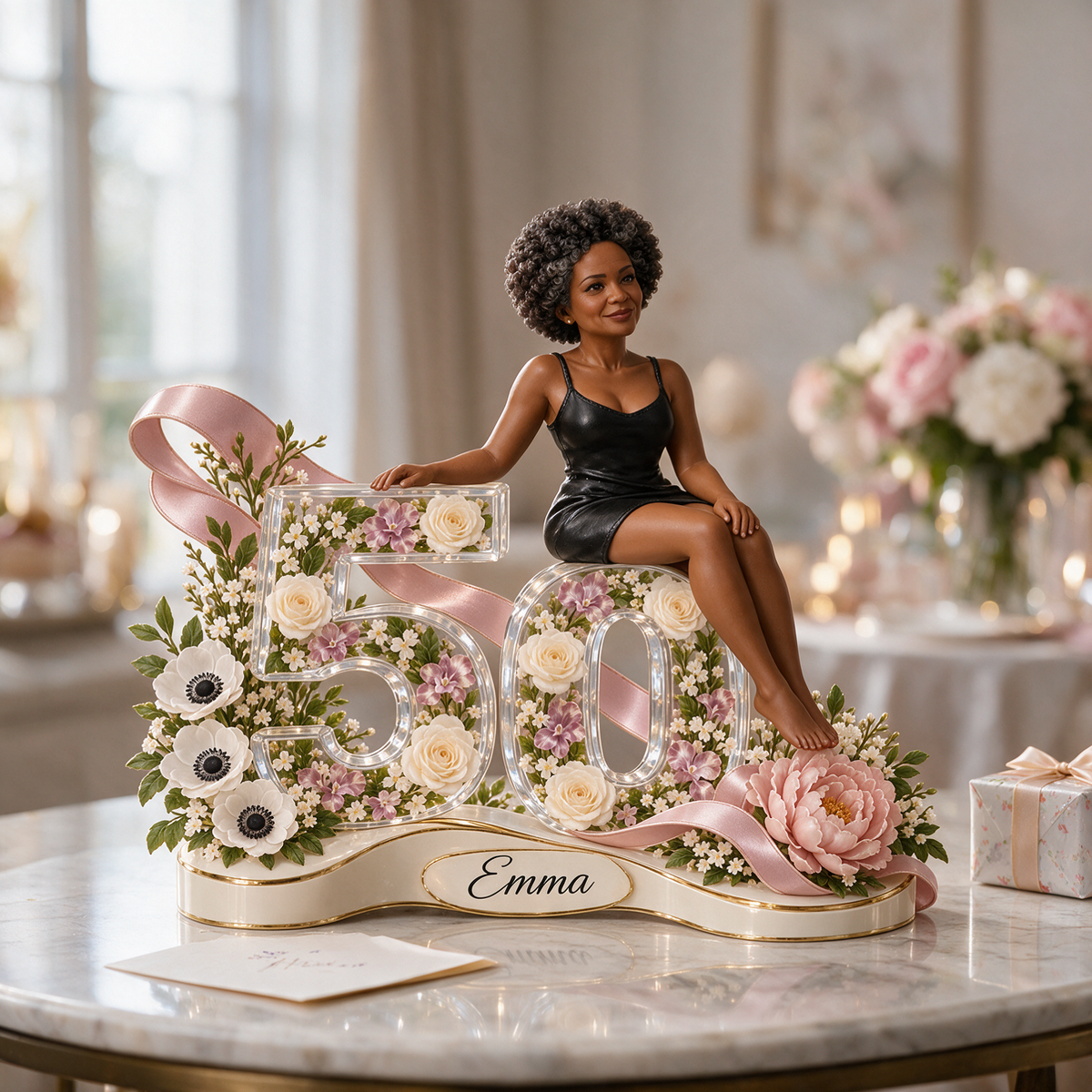 Personalisierte Foto-Blumen-Acrylplakette - 50. Geburtstagsgeschenk für Frauen