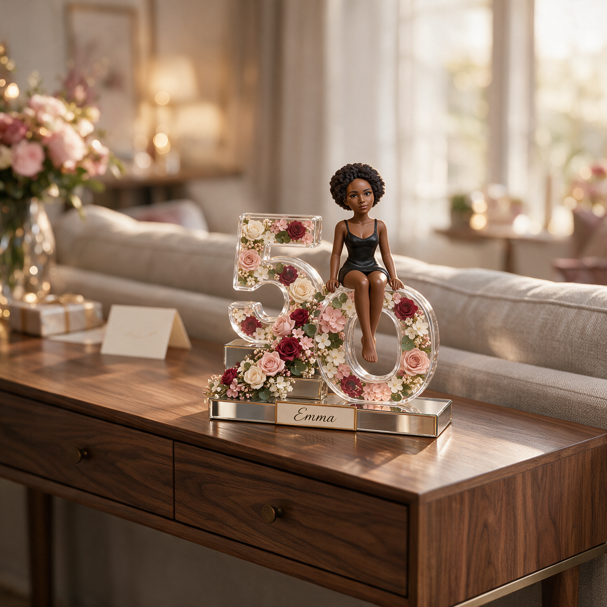Personalized Custom Photo Rose Acrylic Number Figurine Display - 50th Birthday Gift for Women