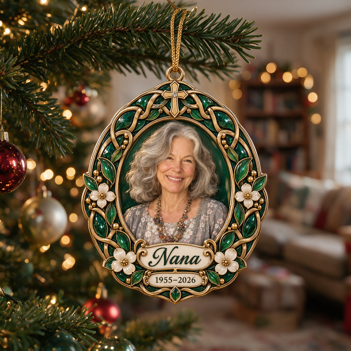 Personalized Custom Photo Celtic Cross Memorial Christmas Ornament - In Memory of Grandma