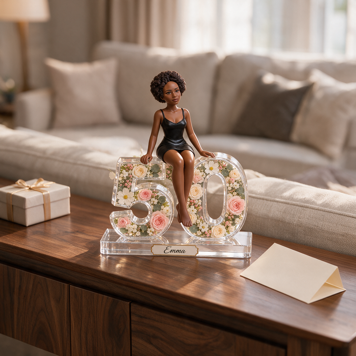 Personalized Custom Photo Floral Acrylic Number Figurine Display - 50th Birthday Gift for Women