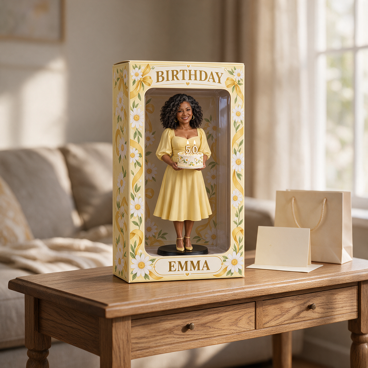 Personalized Custom Photo Daisy Figurine Display Box - 50th Birthday Gift for Women