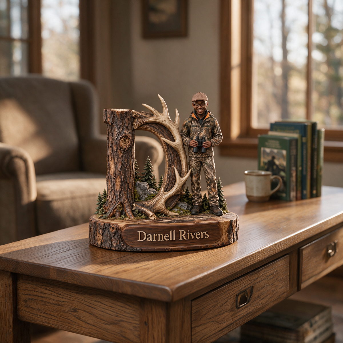 Personalisierte Jagd-Monogramm Holztafel mit Foto und Namen