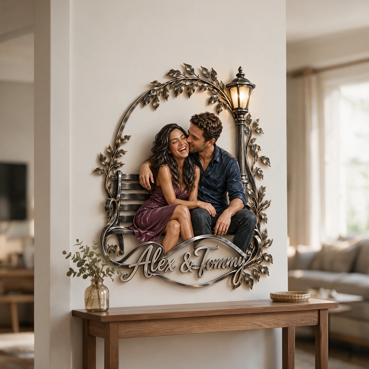 Banc de parc photo personnalisé en métal 3D - Cadeau pour couples