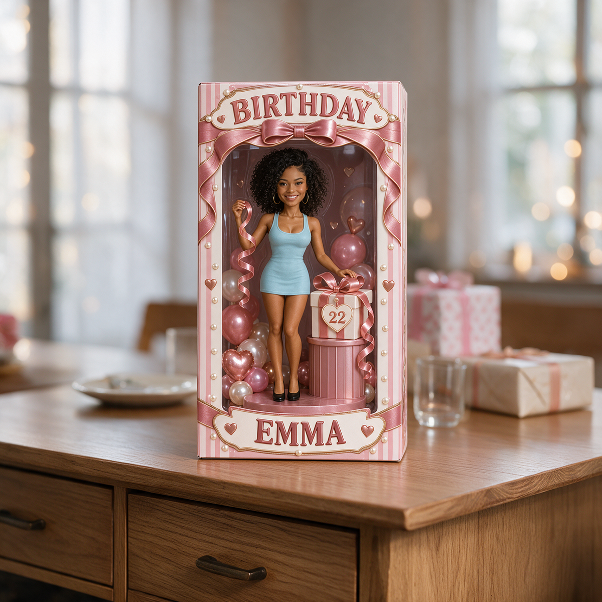 Personalized Birthday Portrait Display Box - Photo Figure with Name and Age