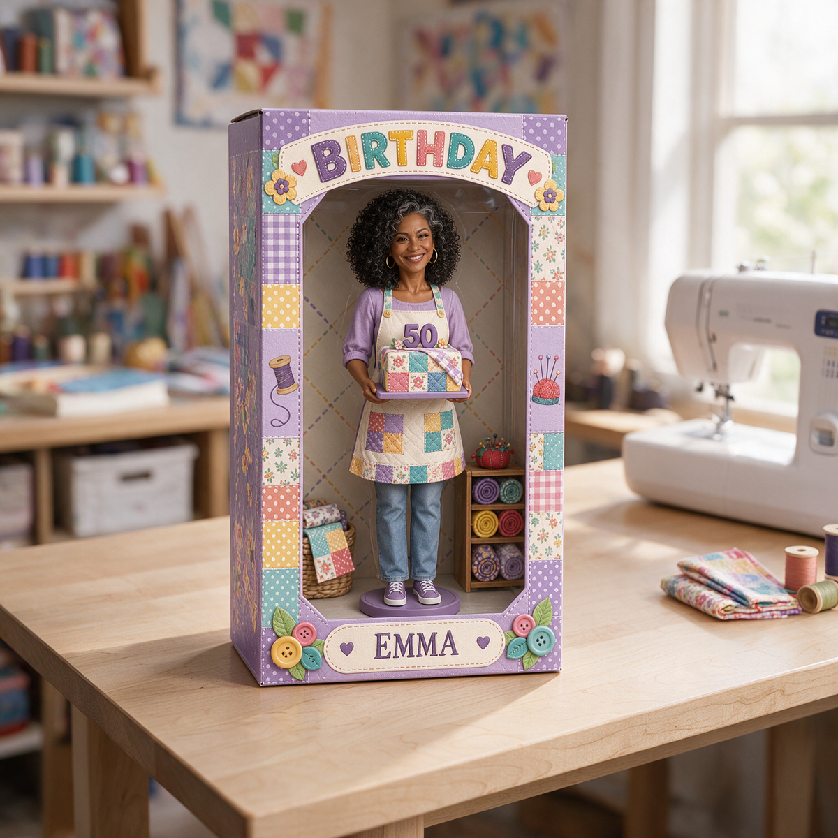 Personalized Sewing Acrylic Display Box - Birthday Photo Figurine Gift