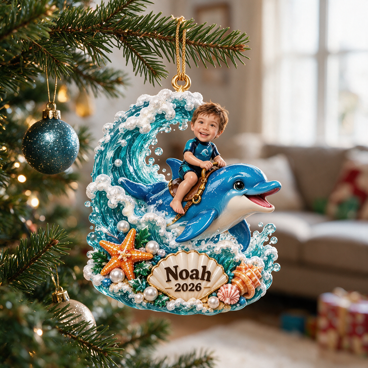Personalized Custom Photo Dolphin 3D Ornament - 2026 Christmas Gift for Boys