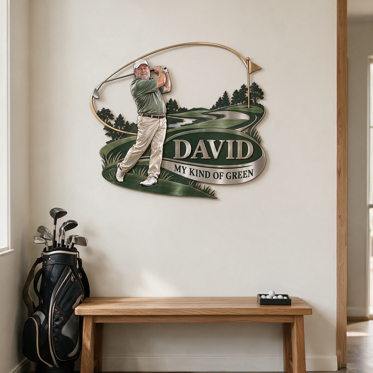 Personalized Golf Metal Wall Art - Custom Portrait and Name, Golfer Wall Decor
