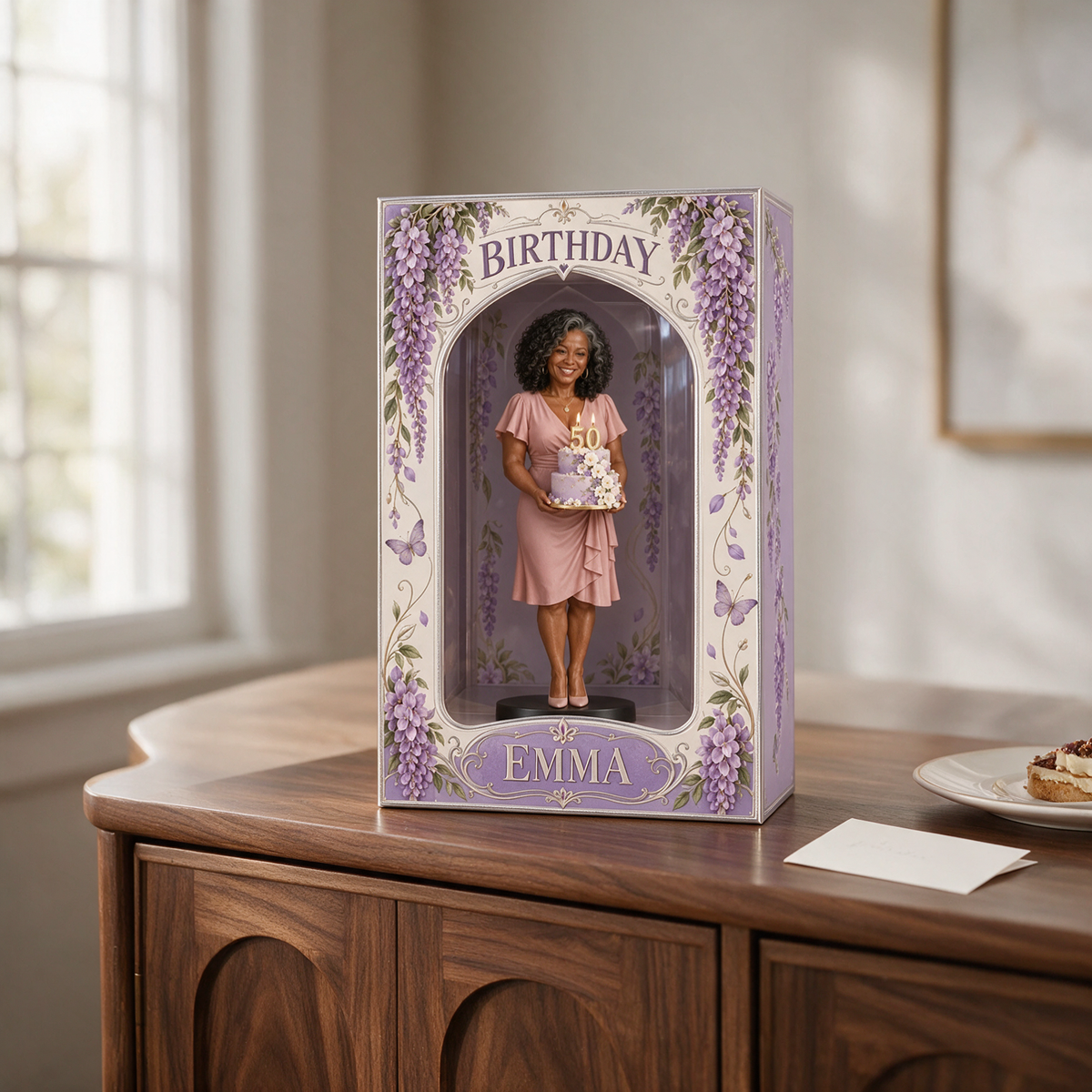 Personalized Custom Photo Wisteria Figurine in Acrylic Display Box - 50th Birthday Gift for Women