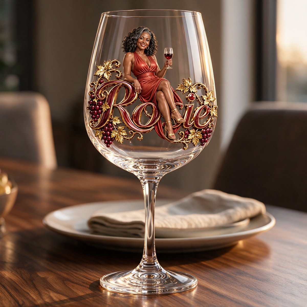 Personalized Custom Photo Vineyard Wine Glass - Gift for Older Women