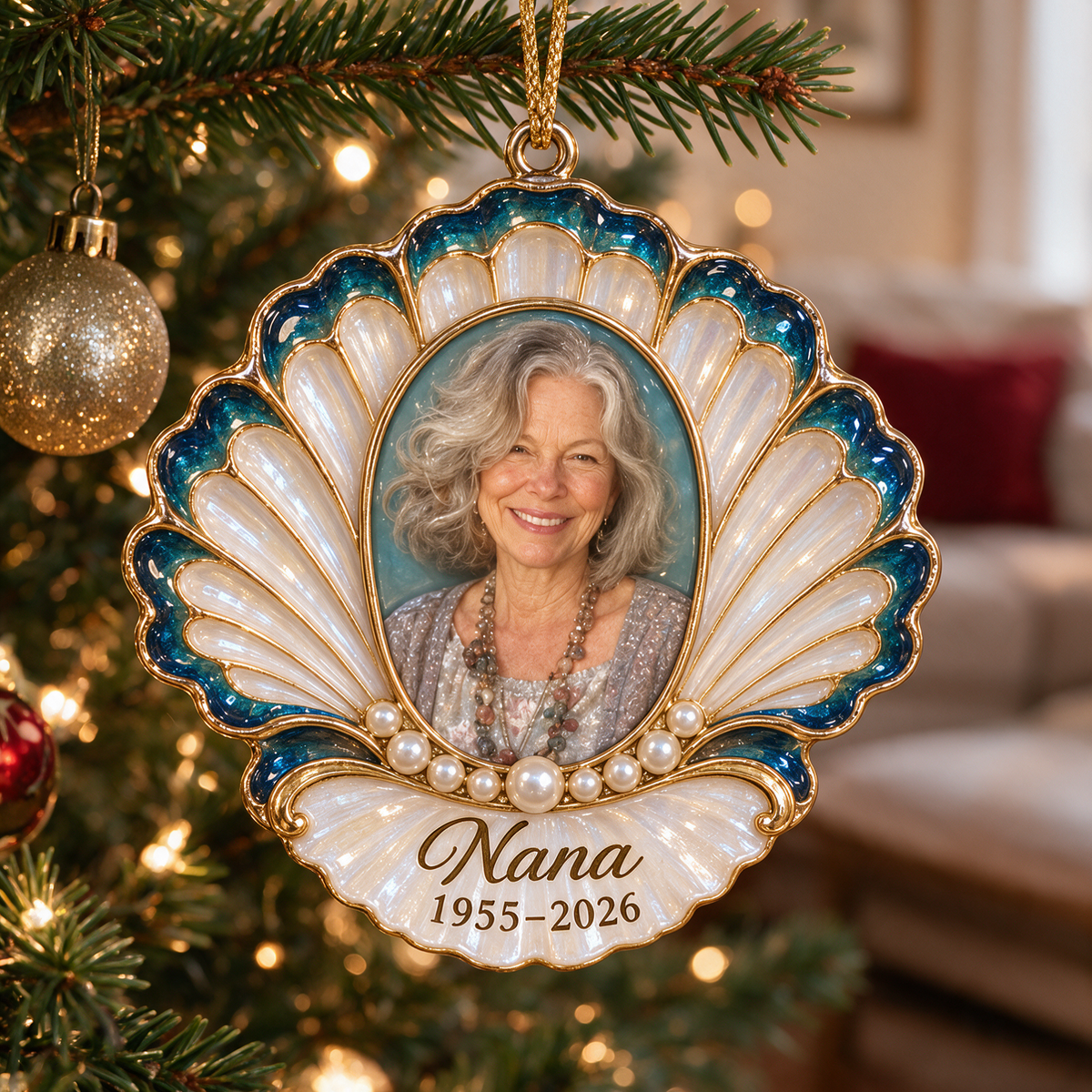 Personalized Custom Photo Seashell Memorial Christmas Ornament - In Memory of Grandma
