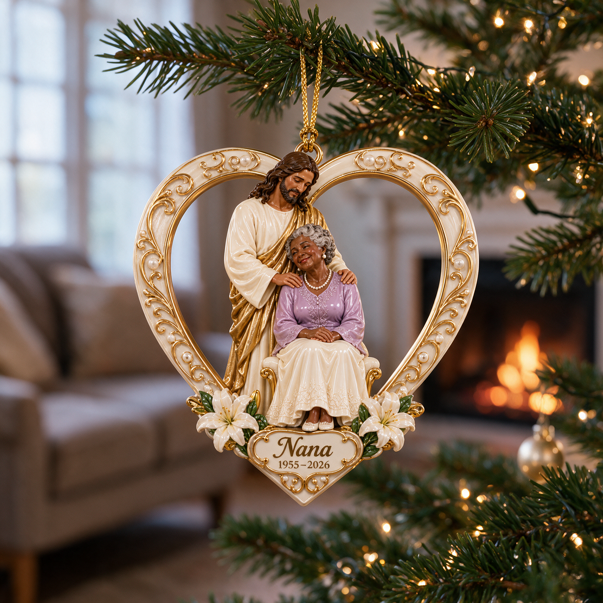 Personalized Custom Photo Jesus Heart Memorial 3D Christmas Ornament - Grandmother Remembrance Keepsake