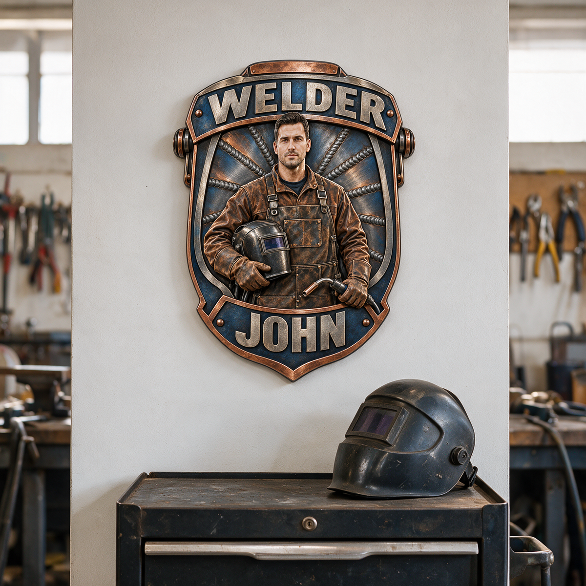 Personalisierte benutzerdefinierte Foto-Schweißer 3D-gedrucktes Metall-Schild - Geschenk für junge Männer