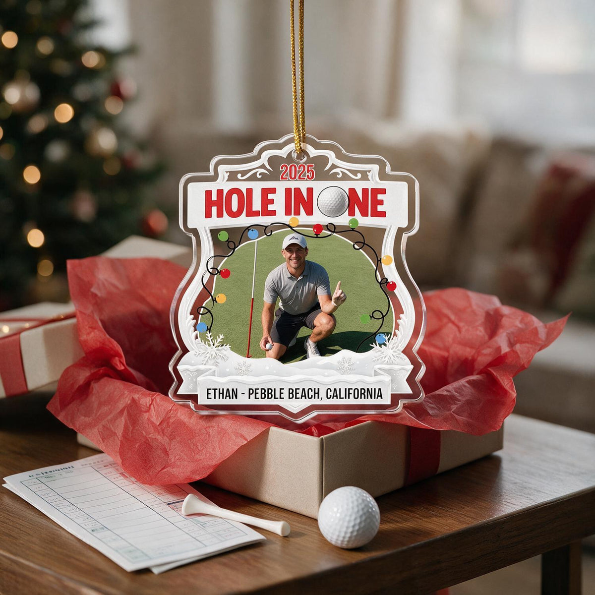 Personalized Christmas Hole In One Custom Photo Golf Ornament | Golf Lover Gift