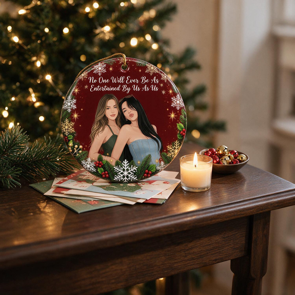 Custom Photo Christmas Best Friends Ceramic Ornament - Funny Friendship Gift