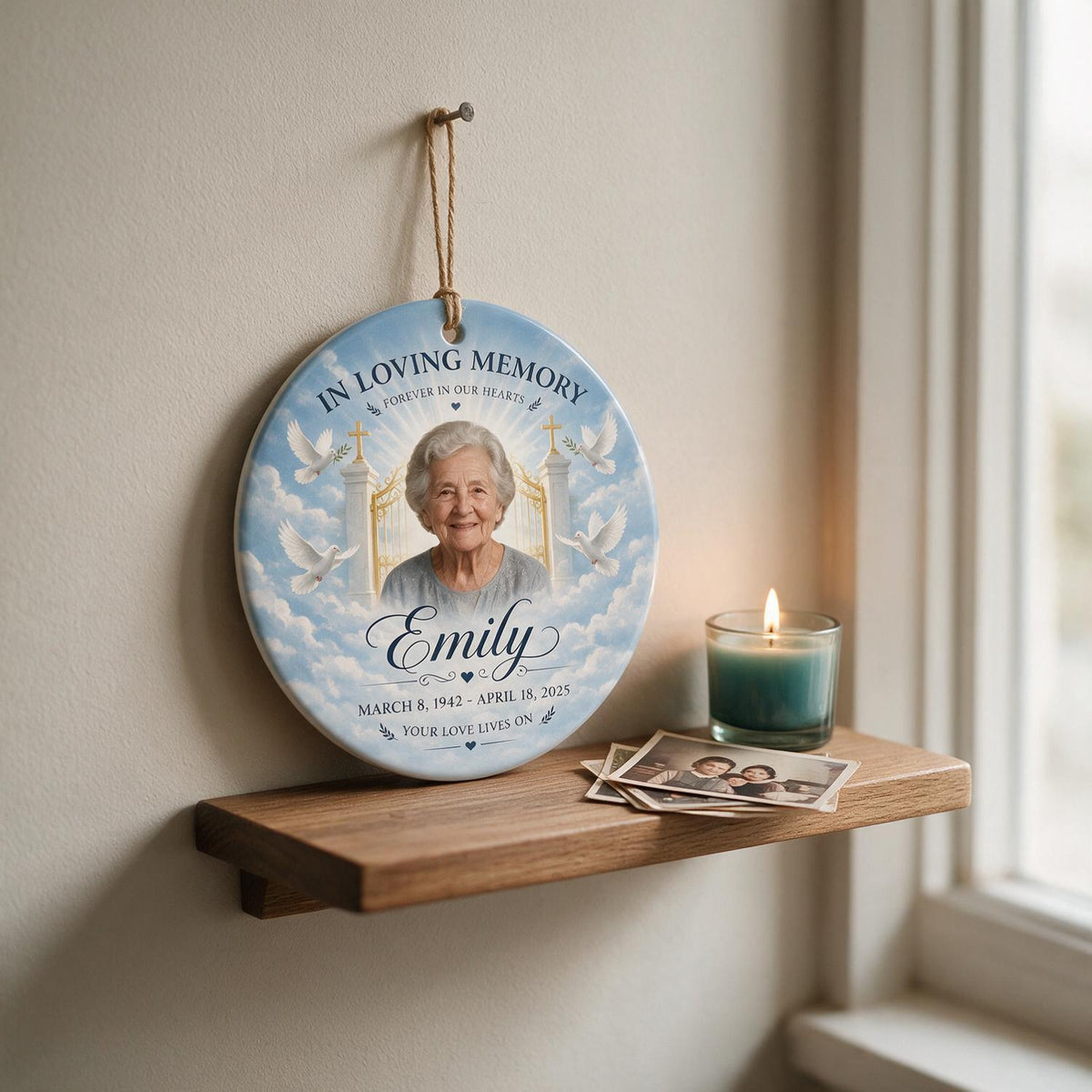 In Loving Memory Your Love Lives On - Personalized Ceramic Ornament - Memorial Gift, Funeral Keepsake