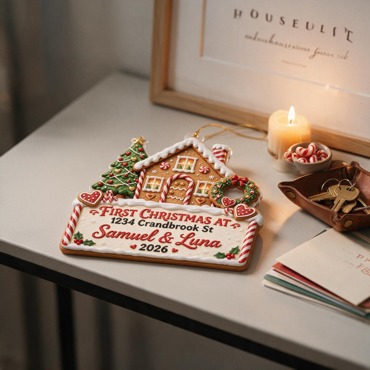 Personalized Christmas Gingerbread House First Christmas in New Home Acrylic Ornament Keepsake