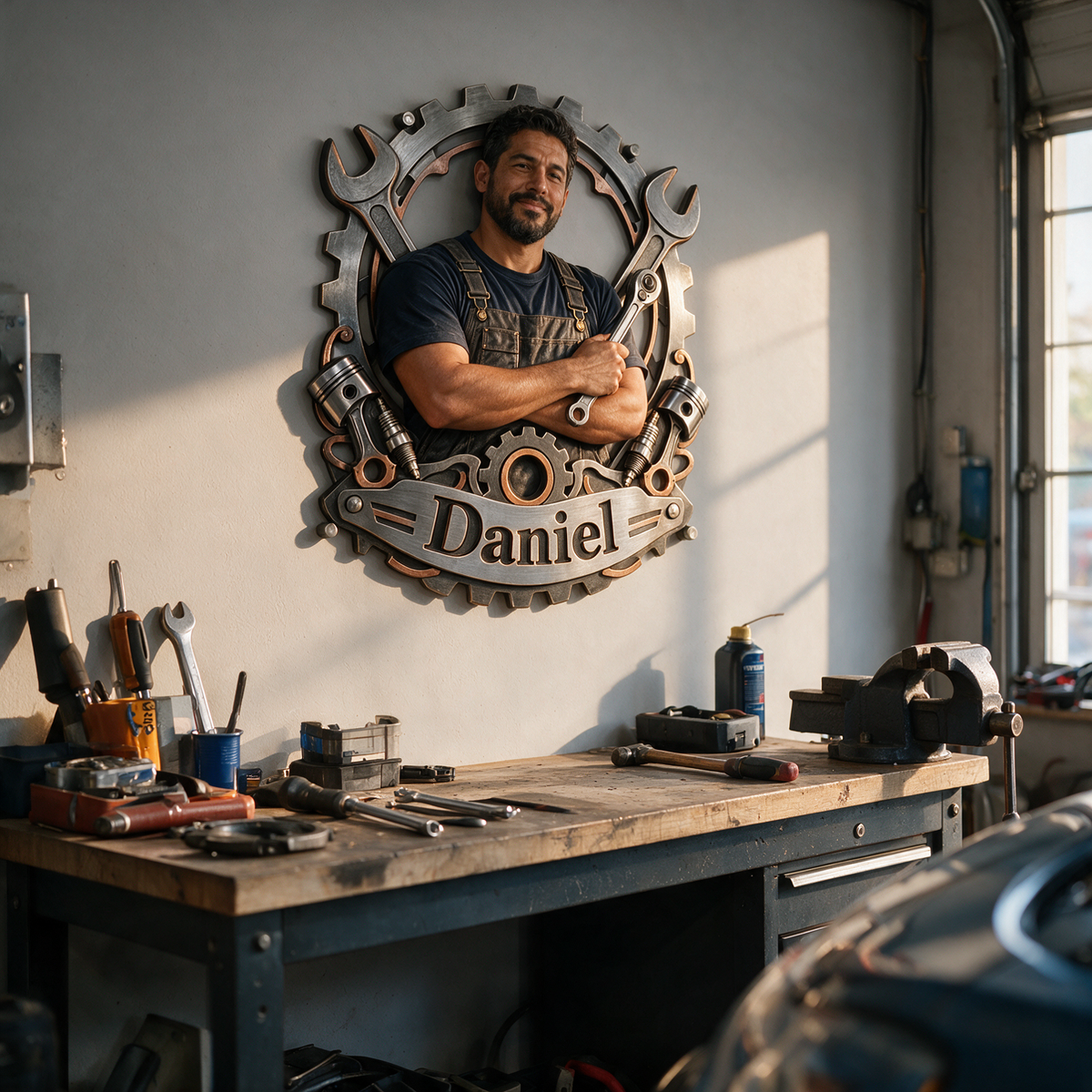 Personalized Custom Photo Mechanic Garage 3D Cut Metal Sign - Gift for Men