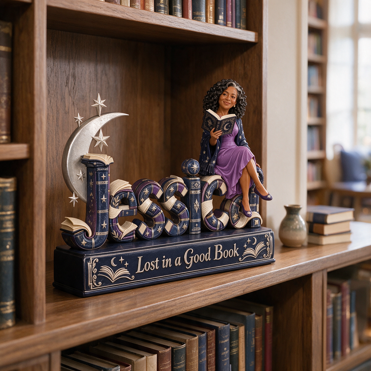 Personalized Custom Photo Fantasy Book Lover 3D Name Figurine - Gift for Older Women