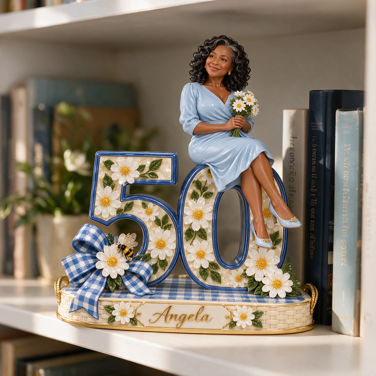Personalized Custom Photo Gingham Daisy Custom Shaped Acrylic Plaque - 50th Birthday Gift for Women